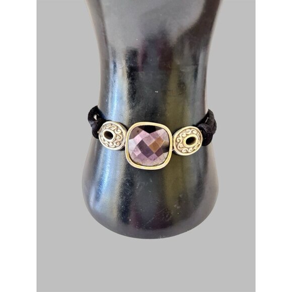 BRIGHTON Silver Tone “Venus Rising” Purple Crystal Black Cord Bracelet *RETIRED* - Picture 3 of 5